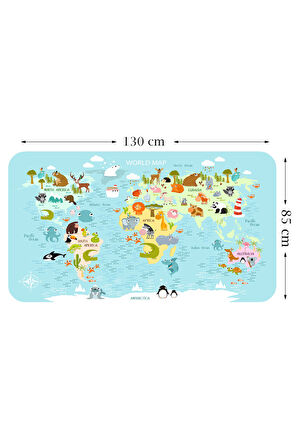 Eğitici Dünya Haritası Dünya Atlası Çocuk ve Bebek Odası Duvar Sticker-85x130-3782