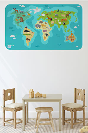 Eğitici Dünya Haritası Dünya Atlası Çocuk ve Bebek Odası Duvar Sticker-60x105-3784