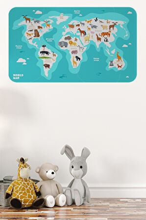 Eğitici Dünya Haritası Dünya Atlası Çocuk ve Bebek Odası Duvar Sticker-85x130-3785
