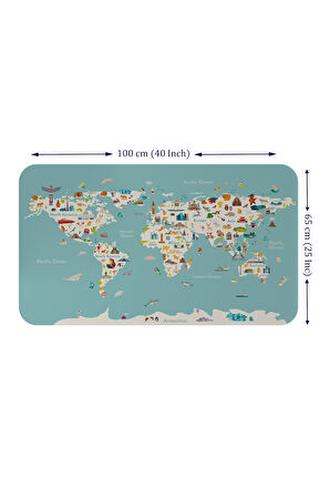 Eğitici Dünya Haritası Dünya Atlası Çocuk ve Bebek Odası Duvar Sticker-60x105-3786