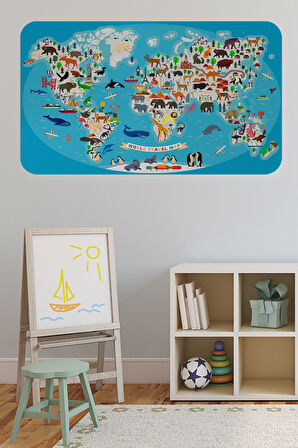 Eğitici Dünya Haritası Dünya Atlası Çocuk ve Bebek Odası Duvar Sticker-85x130-3787
