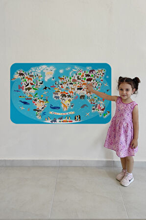 Eğitici Dünya Haritası Dünya Atlası Çocuk ve Bebek Odası Duvar Sticker-85x130-3787