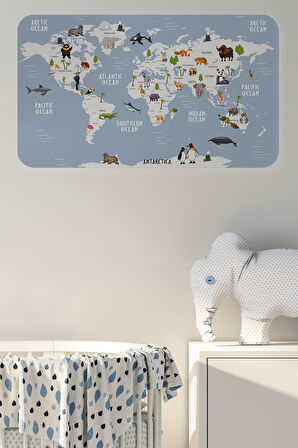 Eğitici Dünya Haritası Dünya Atlası Çocuk ve Bebek Odası Duvar Sticker-85x130-3789