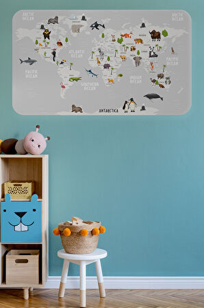 Eğitici Dünya Haritası Dünya Atlası Çocuk ve Bebek Odası Duvar Sticker-85x130-3790