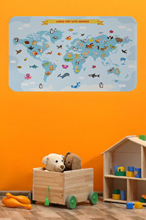 Eğitici Dünya Haritası Dünya Atlası Çocuk ve Bebek Odası Duvar Sticker-85x130-3791