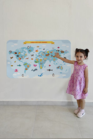 Eğitici Dünya Haritası Dünya Atlası Çocuk ve Bebek Odası Duvar Sticker-85x130-3791