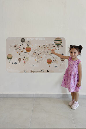 Eğitici Dünya Haritası Dünya Atlası Çocuk ve Bebek Odası Duvar Sticker-85x130-3792