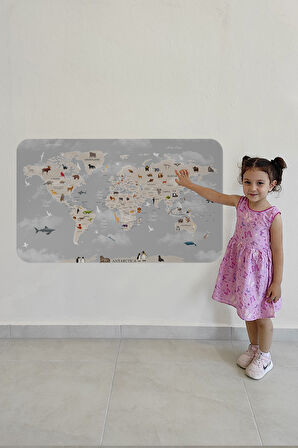 Eğitici Dünya Haritası Dünya Atlası Çocuk ve Bebek Odası Duvar Sticker-85x130-3793