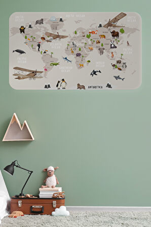 Eğitici Dünya Haritası Dünya Atlası Çocuk ve Bebek Odası Duvar Sticker-85x130-3797