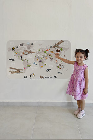 Eğitici Dünya Haritası Dünya Atlası Çocuk ve Bebek Odası Duvar Sticker-60x105-3797