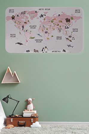Eğitici Dünya Haritası Dünya Atlası Çocuk ve Bebek Odası Duvar Sticker-85x130-3798