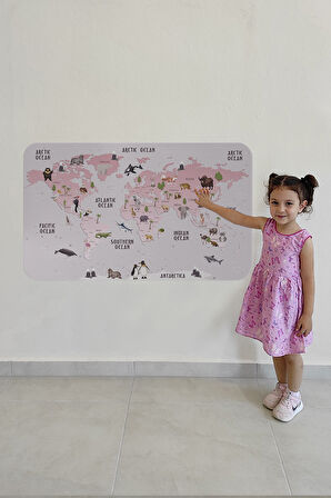 Eğitici Dünya Haritası Dünya Atlası Çocuk ve Bebek Odası Duvar Sticker-85x130-3798