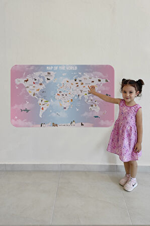 Eğitici Dünya Haritası Dünya Atlası Çocuk ve Bebek Odası Duvar Sticker-85x130-3801