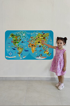 Eğitici Dünya Haritası Dünya Atlası Çocuk ve Bebek Odası Duvar Sticker-85x130-3805
