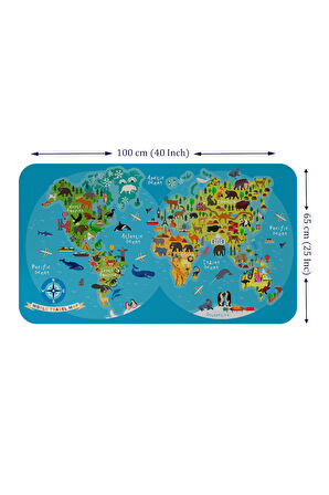 Eğitici Dünya Haritası Dünya Atlası Çocuk ve Bebek Odası Duvar Sticker -60x105-3805