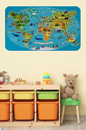 Eğitici Dünya Haritası Dünya Atlası Çocuk ve Bebek Odası Duvar Sticker-85x130-3808