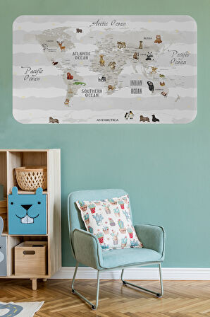 Eğitici Dünya Haritası Dünya Atlası Çocuk ve Bebek Odası Duvar Sticker -60x105-3812