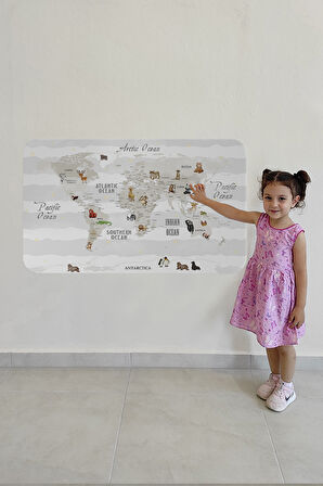 Eğitici Dünya Haritası Dünya Atlası Çocuk ve Bebek Odası Duvar Sticker -60x105-3812