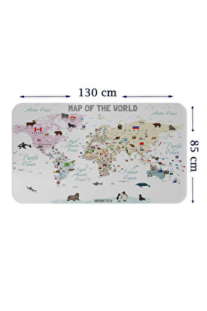 Eğitici ve Bayraklı Dünya Haritası Dünya Atlası Çocuk ve Bebek Odası Duvar Sticker-85x130-3813