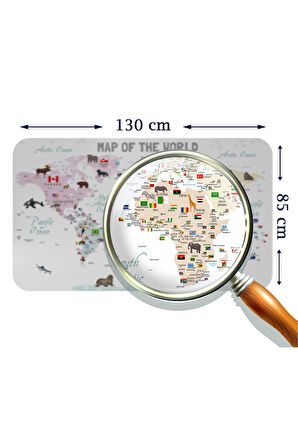 Eğitici ve Bayraklı Dünya Haritası Dünya Atlası Çocuk ve Bebek Odası Duvar Sticker-85x130-3813