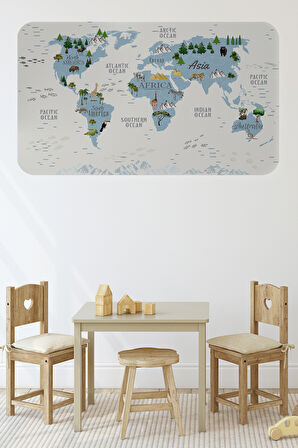 Eğitici Dünya Haritası Dünya Atlası Çocuk ve Bebek Odası Duvar Sticker-85x130-3815