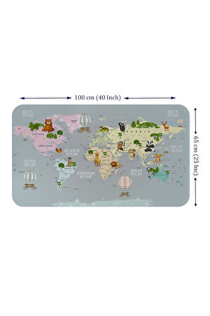 Eğitici Dünya Haritası Dünya Atlası Çocuk ve Bebek Odası Duvar Sticker -60x105-3816