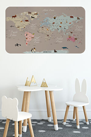 Eğitici Dünya Haritası Dünya Atlası Çocuk ve Bebek Odası Duvar Sticker-85x130-3817