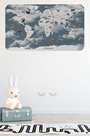 Eğitici Dünya Haritası Dünya Atlası Çocuk ve Bebek Odası Duvar Sticker-85x130-3818