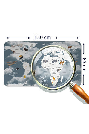 Eğitici Dünya Haritası Dünya Atlası Çocuk ve Bebek Odası Duvar Sticker-85x130-3818