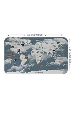 Eğitici Dünya Haritası Dünya Atlası Çocuk ve Bebek Odası Duvar Sticker -60x105-3818