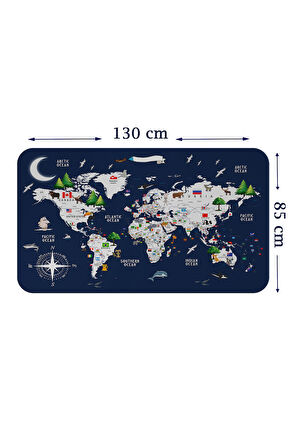 Eğitici ve Bayraklı Dünya Haritası Dünya Atlası Çocuk ve Bebek Odası Duvar Sticker-85x130-3819