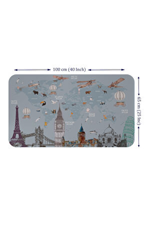 Eğitici Dünya Haritası Dünya Atlası Çocuk ve Bebek Odası Duvar Sticker -60x105-3820