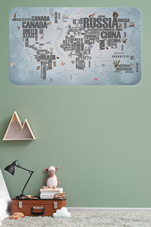 Ülke Adlı Eğitici Dünya Haritası Dünya Atlası Çocuk ve Bebek Odası Duvar Sticker-85x130-3823