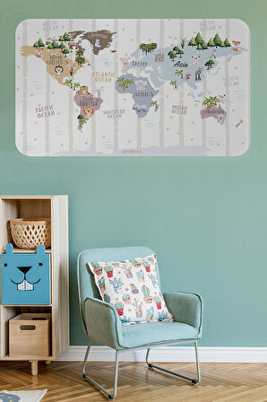 Eğitici Dünya Haritası Dünya Atlası Çocuk ve Bebek Odası Duvar Sticker-85x130-3825