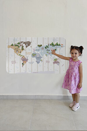 Eğitici Dünya Haritası Dünya Atlası Çocuk ve Bebek Odası Duvar Sticker-85x130-3825