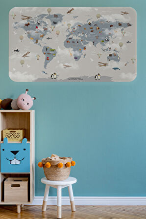 Eğitici Dünya Haritası Dünya Atlası Çocuk ve Bebek Odası Duvar Sticker-85x130-3826