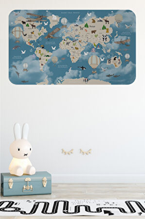 Eğitici Dünya Haritası Dünya Atlası Çocuk ve Bebek Odası Duvar Sticker-85x130-3827
