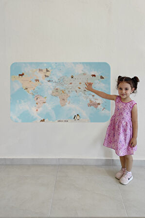 Eğitici Dünya Haritası Dünya Atlası Çocuk ve Bebek Odası Duvar Sticker-85x130-3828