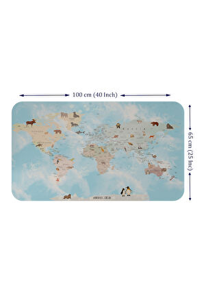 Eğitici Dünya Haritası Dünya Atlası Çocuk ve Bebek Odası Duvar Sticker -60x105-3828
