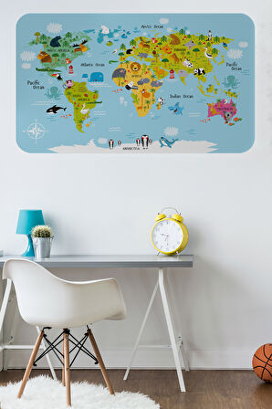 Eğitici Dünya Haritası Dünya Atlası Çocuk ve Bebek Odası Duvar Sticker-85x130-3830