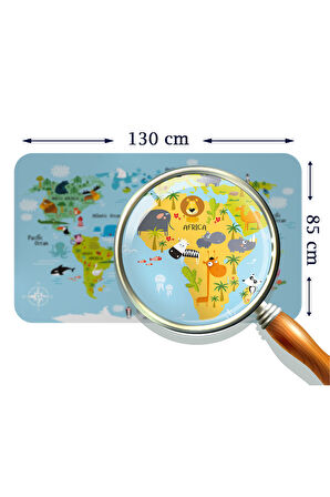 Eğitici Dünya Haritası Dünya Atlası Çocuk ve Bebek Odası Duvar Sticker-85x130-3830