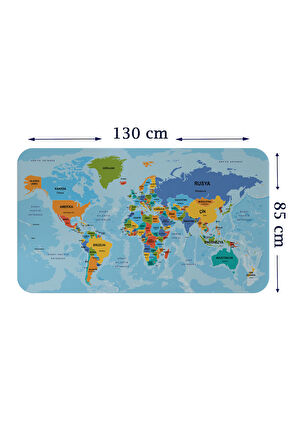 Türkçe Eğitici Ülke ve Başkent Detaylı Atlası Dünya Haritası Duvar Sticker-85x130-3831