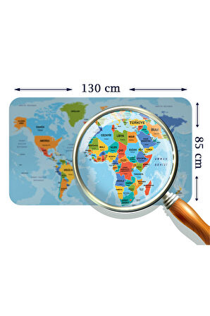 Türkçe Eğitici Ülke ve Başkent Detaylı Atlası Dünya Haritası Duvar Sticker-85x130-3831