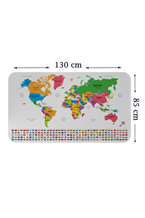 Ülke Bayrak lı Eğitici Başkent Detaylı Atlası Dünya Haritası Duvar Sticker-85x130-3833