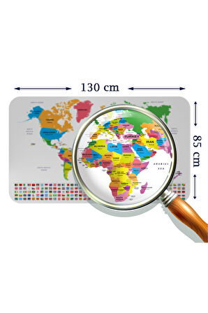 Ülke Bayrak lı Eğitici Başkent Detaylı Atlası Dünya Haritası Duvar Sticker-85x130-3833