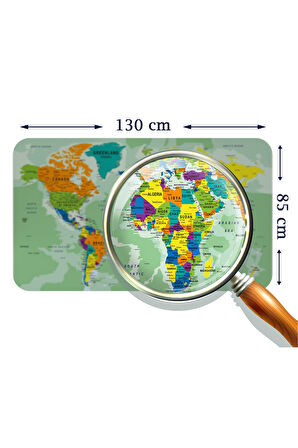 Eğitici Ülke ve Başkent Okyanus Detaylı Atlası Dünya Haritası Duvar Sticker-85x130-3835