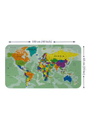 Eğitici Ülke ve Başkent Okyanus Detaylı Atlası Dünya Haritası Duvar Sticker -60x105-3835