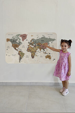 Türkçe Eğitici Ülke ve Başkent Okyanus Detaylı Atlası Dünya Haritası Duvar Sticker-85x130-3838