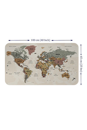 Türkçe Eğitici Ülke ve Başkent Okyanus Detaylı Atlası  Dünya Haritası Duvar Sticker -60x105-3838