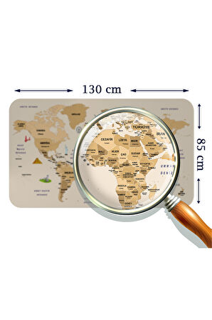 Türkçe Eğitici Ülke ve Başkent Detaylı Atlası Dünya Haritası Duvar Sticker-85x130-3839